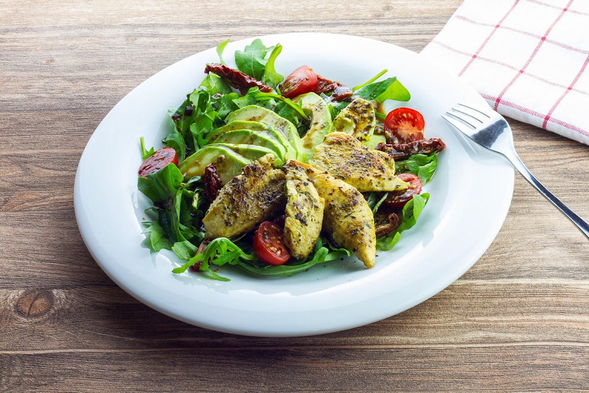 Chicken, avocado and rocket salad