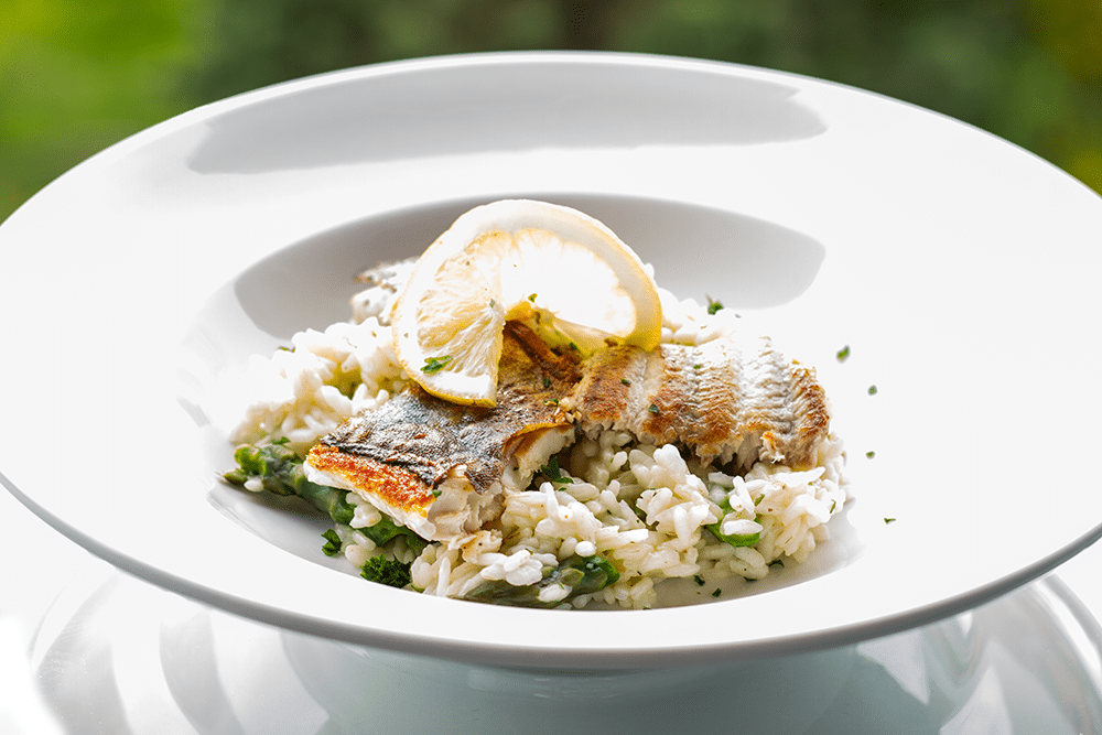 Dreierlei Fisch auf Spargel-Parmesan-Risotto